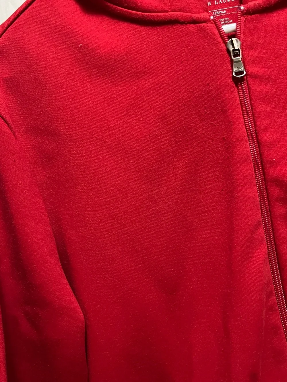 Polo by Ralph Lauren Red Zip-Up Hoodie with Black 'P' Patch Mens Medium